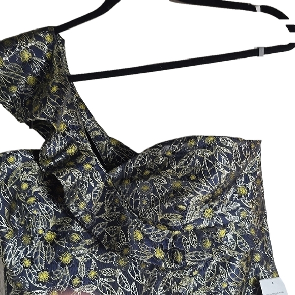 Monique Lhuillier Blue and Gold Sequin One Shoulder Cocktail Dress - Picture 9 of 11